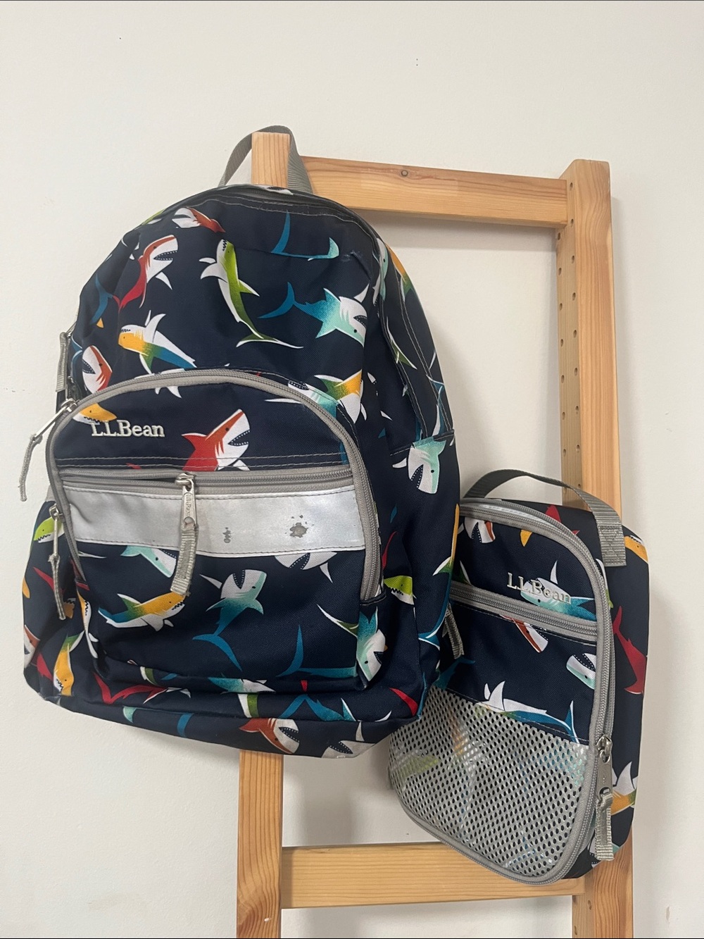 LL Bean Kids Jr 17L Shark Print Bookbag